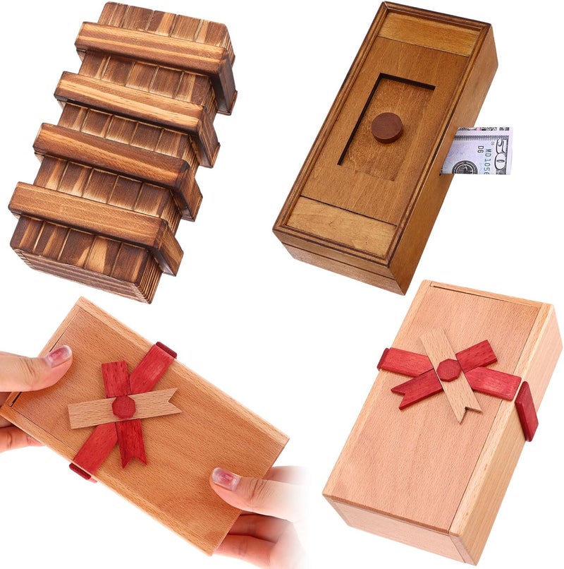 Oppaxf Puzzle Box 3 Pack Wooden Secret Puzzle Box with Hidden Compartment 3D Brain Teaser Magic Drawers Secret Magic Box Wooden Box Puzzle Case Difficult Puzzle Box Gift Card Puzzle Box for Adults and Kids - Image 1